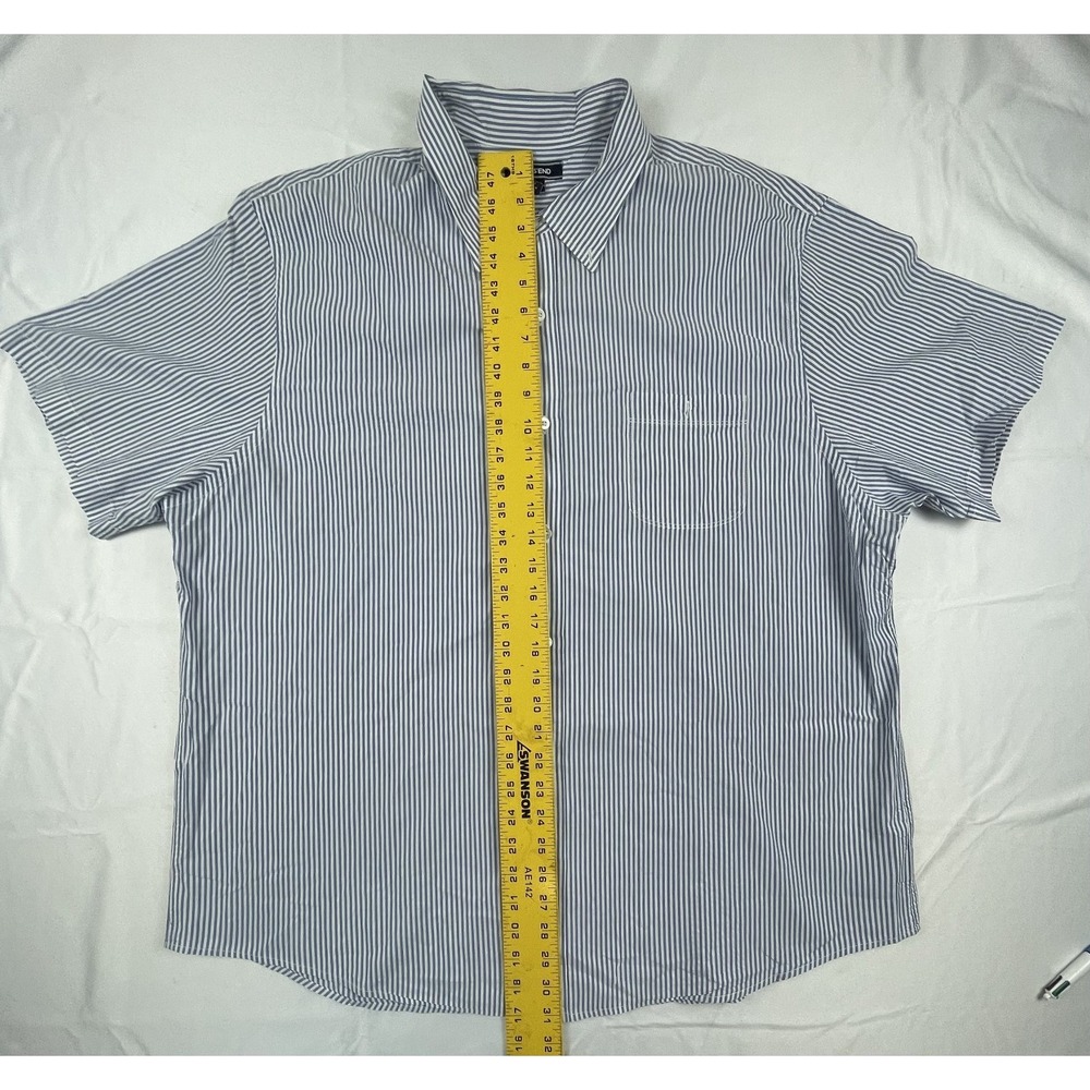 LANDS END MENS XXL 18-18.5 BLUE WHITE STRIPED SHORT SLEEVE BUTTON FRONT SHIRT - Picture 2 of 8